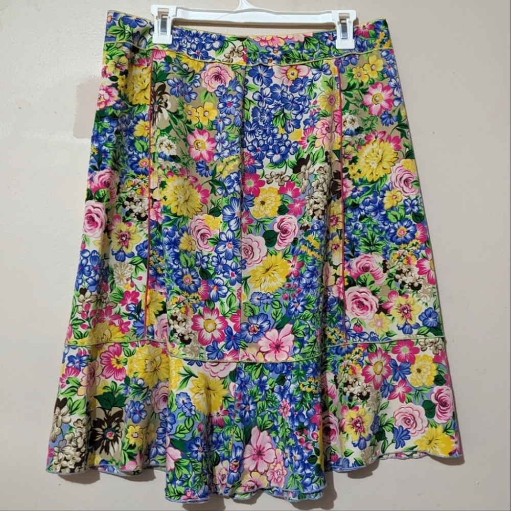 Sag Harbor Floral Skirt Yellow Blue Pink Size 14 EUC!